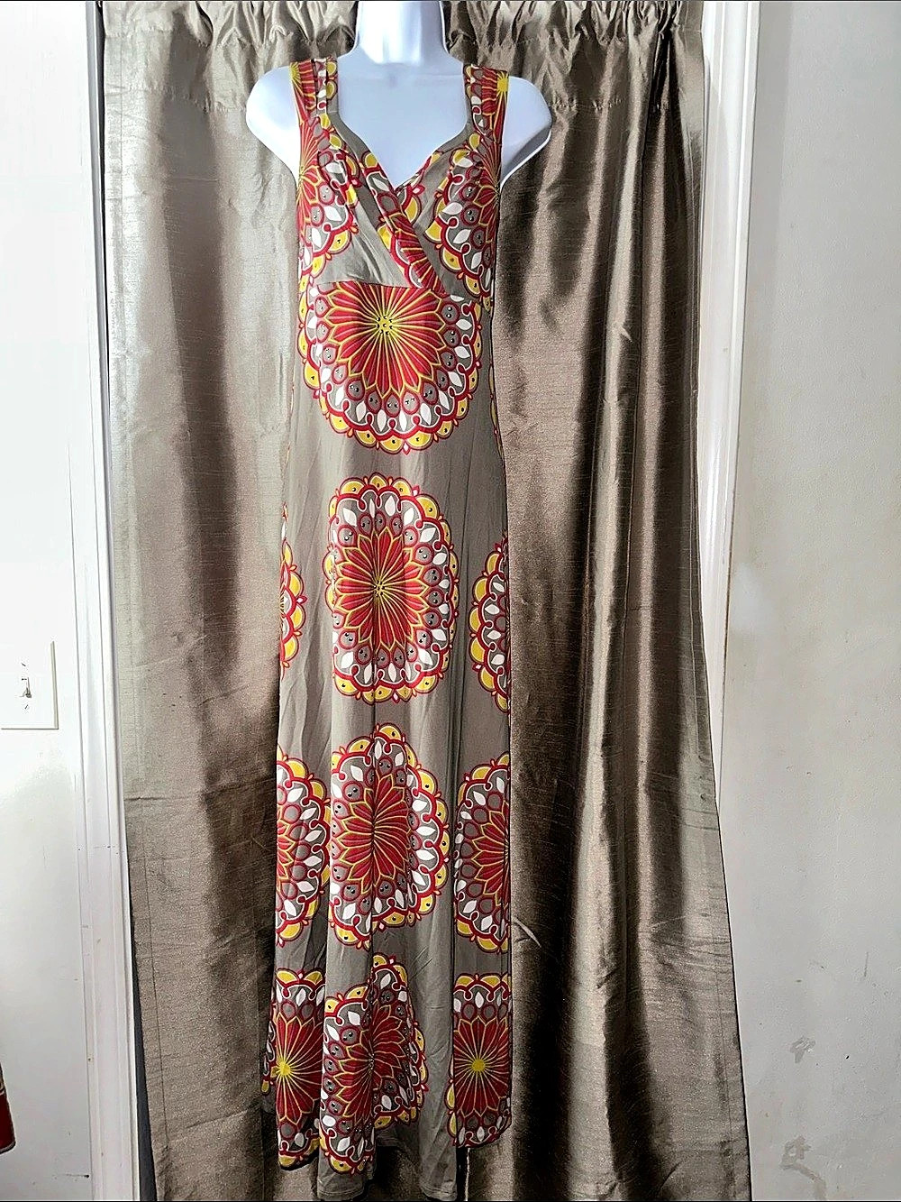 INC International Concepts Maxi Dress Gray & Red Size XL Like New